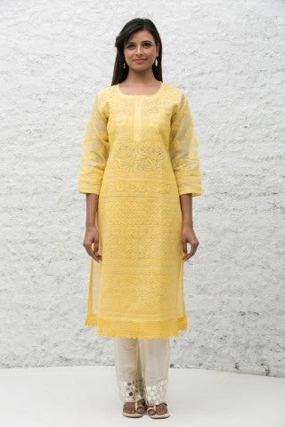 Yellow Chikankari Kurta
