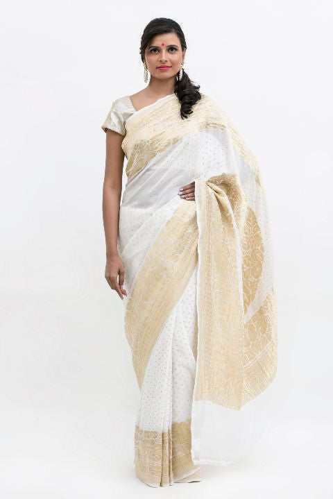 Buy Gold Yellow Saree In Pure Banarasi Silk With Upada Zari Weave Floral  Jaal Work KALKI Fashion India