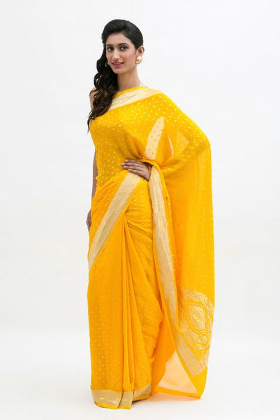 Yellow Zari Work  Banarasi Saree