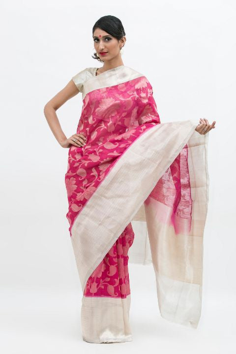 Pink Zari Work Banarasi Silk Saree