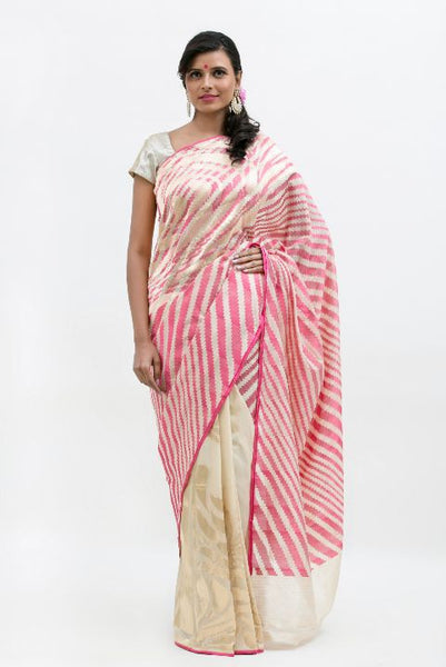 Pink - Beige Zari Work Banarasi Silk Saree