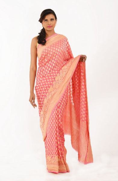 Pink Zari Work Banarasi Saree