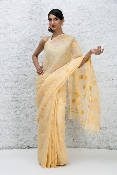 Yellow Shaded Hand Embroidered Lucknowi Chikankari Saree (With Blouse -  Viscose) Zari Border 14884, Buy Viscos Dyed Shaded online, Pure Viscos Dyed  Shaded, Trendy Viscos Dyed Shaded ,Buy Exclusive Collection online ,