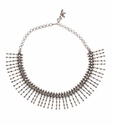 Silver Necklace Set with Fringe Detail
