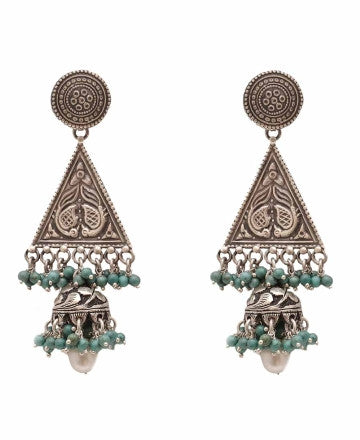 Silver Hanging Earrings with Beaded Fringe