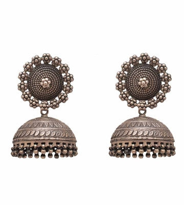 Silver Jhumkis with Floral Detail