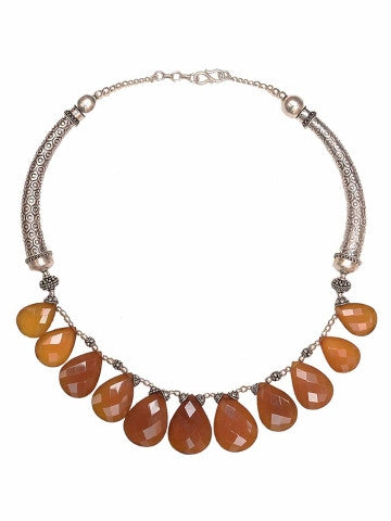 Silver Necklace Set with Rust Orange Stone Drops