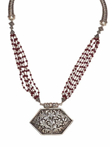 Silver Pendant Neckpiece with Beaded Strings