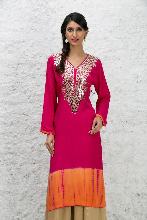 Pink Mirror Work Kurta