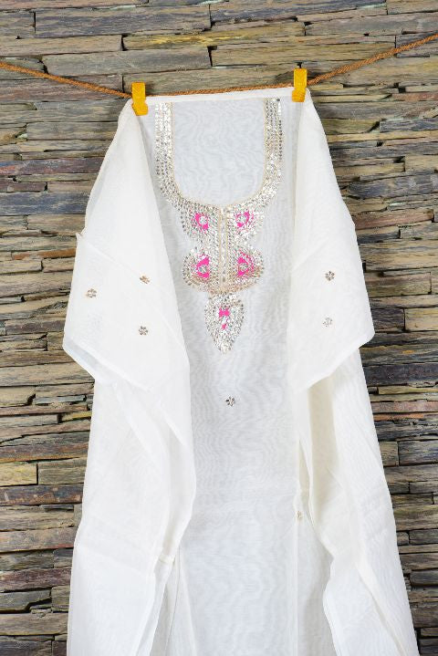 White Gotapatti Kurta Fabric