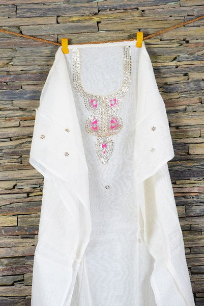 White Gotapatti Kurta Fabric