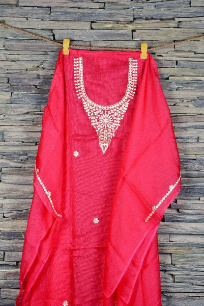 Rose Red Gotapatti Kurta Fabric
