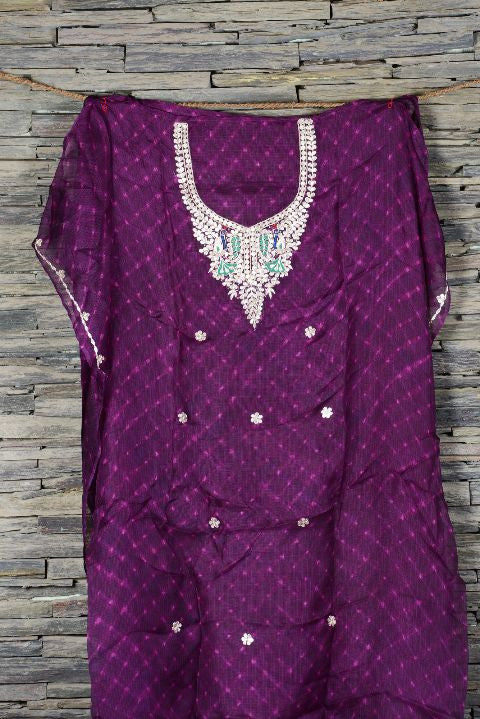 Purple Leharia Kurta Fabric with Gotapatti