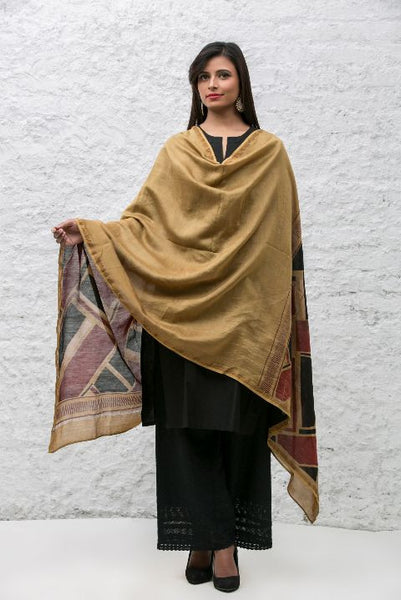 Yellow Chanderi Dabu Print Dupatta