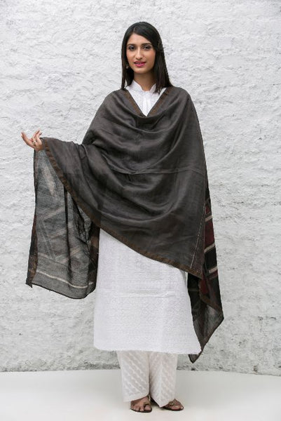 Grey Chanderi Dabu Print Dupatta