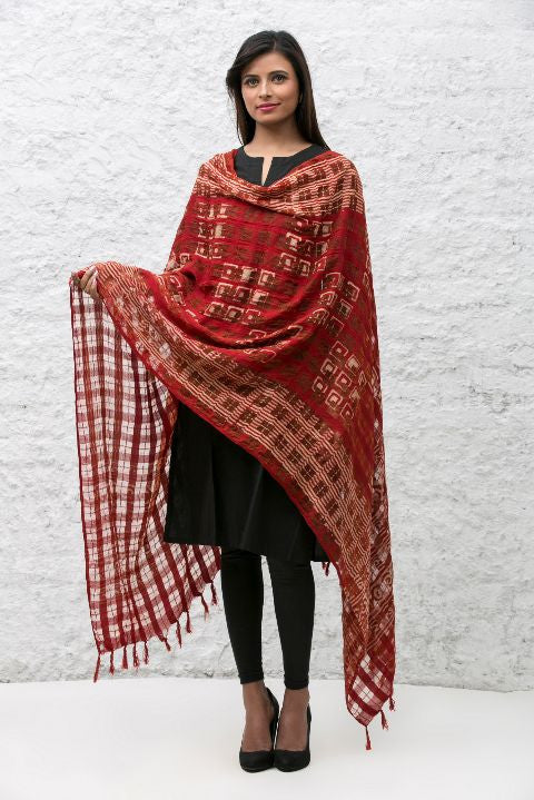 Red Chanderi Dabu Print Dupatta