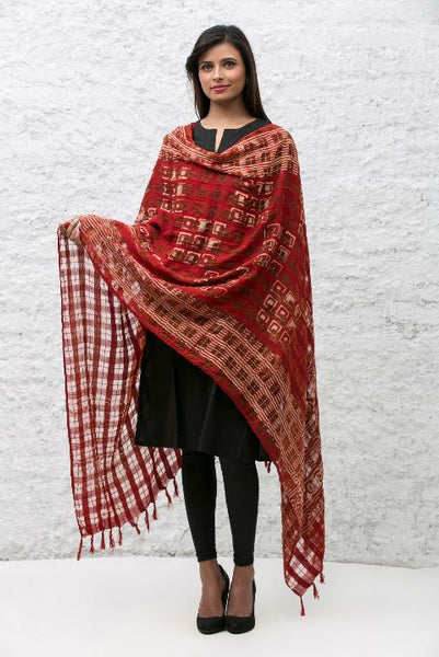 Red Chanderi Dabu Print Dupatta