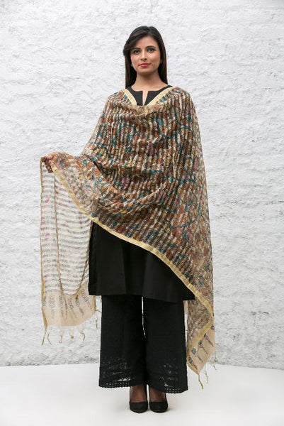 Yellow Chanderi Kalamkari Dupatta