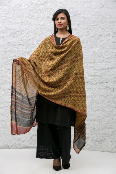 Yellow Maheshwari Dabu Print Dupatta