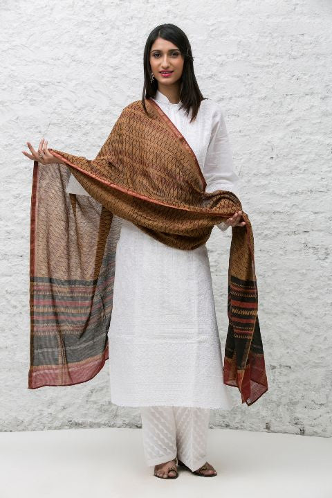 Rust Maheshwari Dabu Print Dupatta