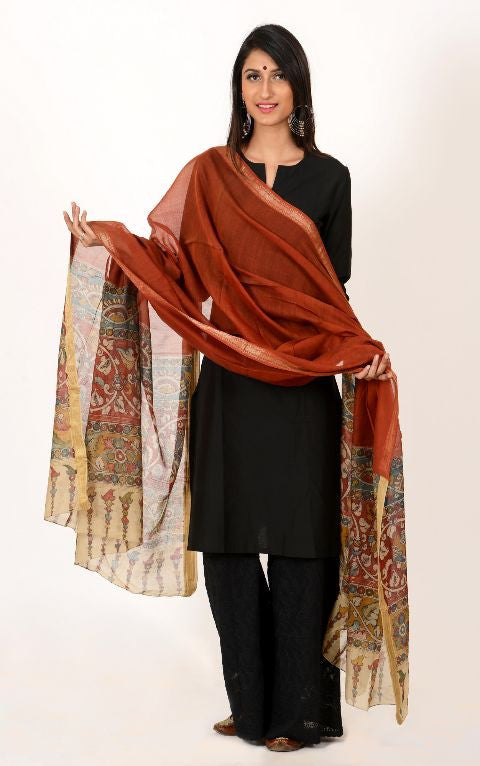 Rust Kalamkari Dupatta