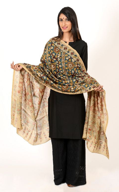 Red - Blue Kalamkari Dupatta