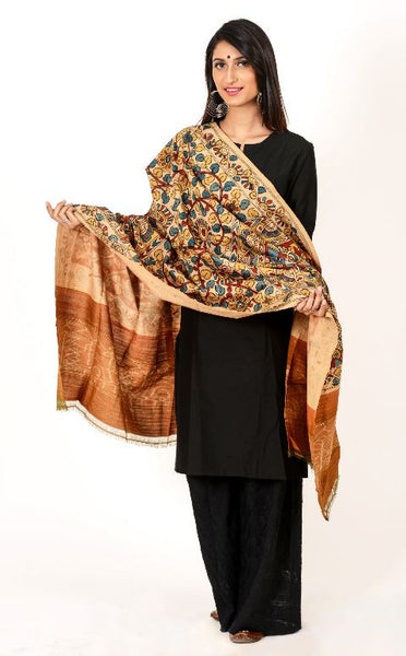 Red - Beige Kalamkari Dupatta