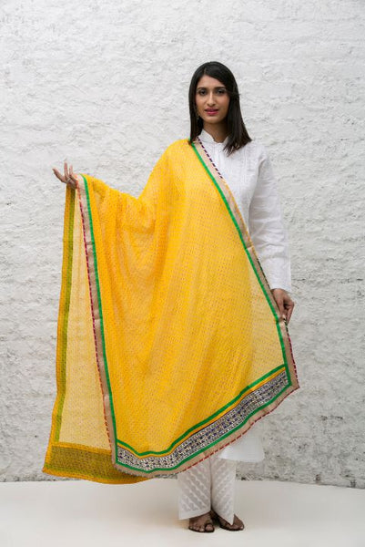 Yellow Lehariya Dupatta with Gota
