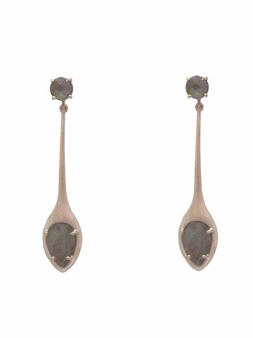 Silver Blackish Blue Stone Drop Earrings