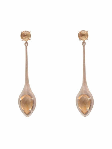 Silver Yellow Stone Drop Earrings