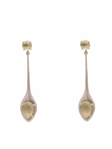 Silver Pale Green Stone Drop Earrings