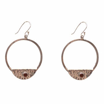 Silver Hoops with Maroon Stone
