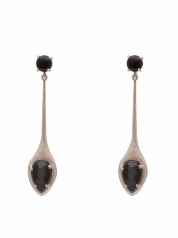 Silver Black Stone Drop Earrings