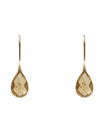 Silver Teardrop Earrings with Golden Yellow Stone