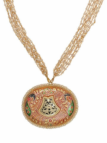 Red - Black Thewa Pendant Set with Meenakari