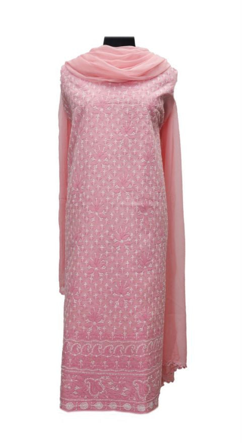 Powder Pink Chikankari Cotton Dress Fabric