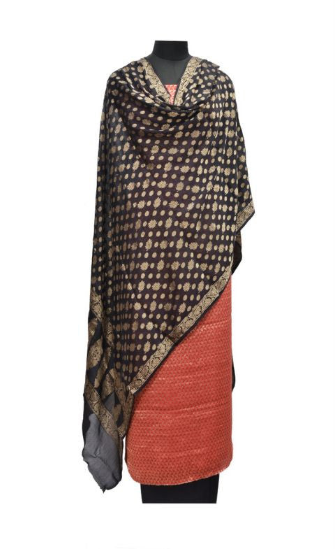 Red Black Crepe Banarasi Dress Fabric