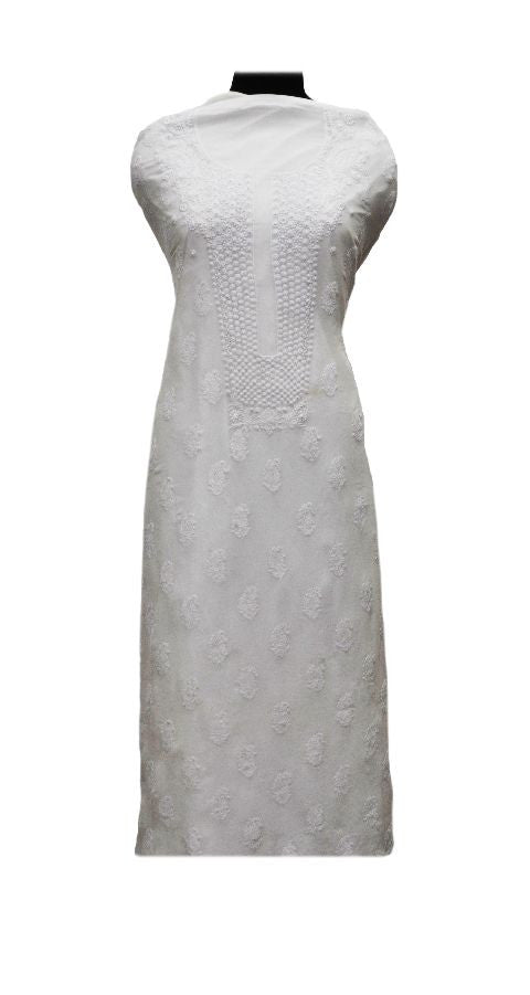White Chikankari Georgette Kurta Fabric with Keel Work