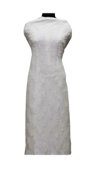 White Chikankari Georgette Kurta Fabric with Keel Work