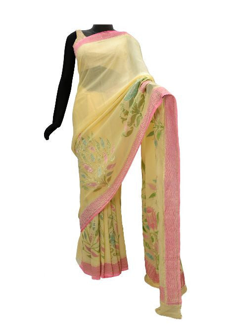 Yellow Banarasi Saree with Zari Work