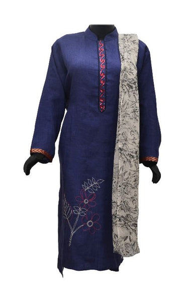 Purple Linen Semi Stitched Kurta Set