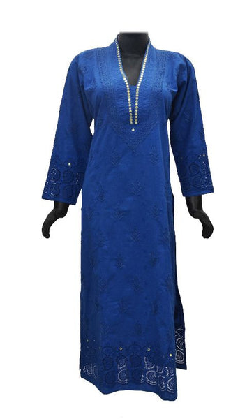 Royal Blue Chikankari Kurta with Mirror Work
