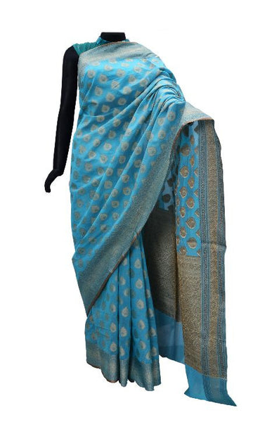 Peacock Blue Banarasi Cotton Saree