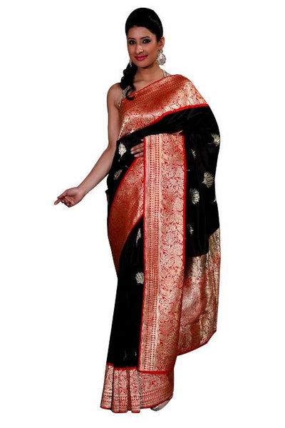 Red and Black Banarasi Silk Saree