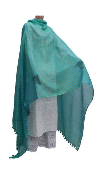 Sea Green Lehariya Dupatta with Pompom