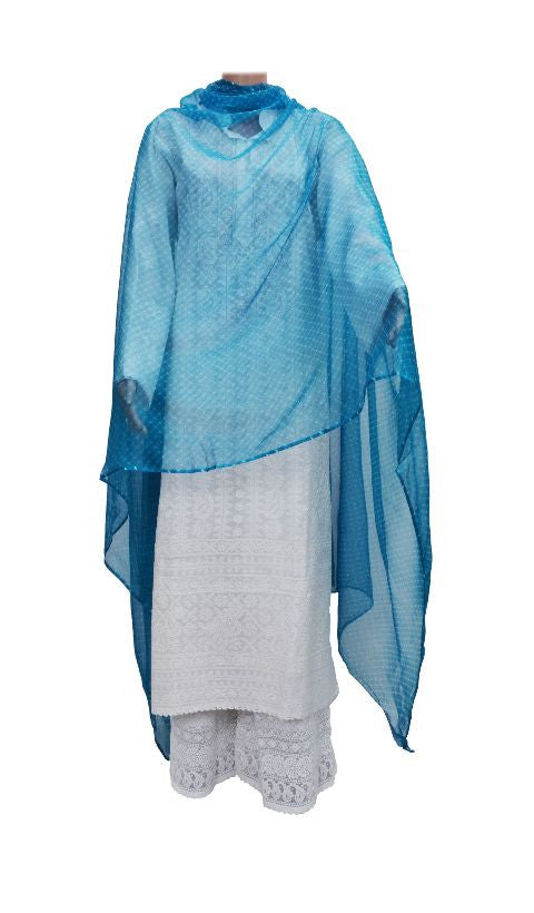 Turquoise Blue Chiffon Lehariya Dupatta