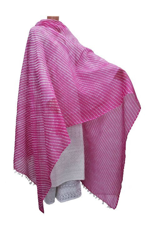 Pink Lehariya Dupatta with Pompom