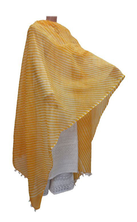 Yellow Lehariya Dupatta with Pompom