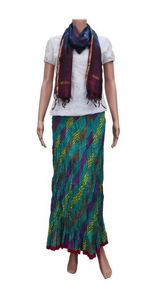 Teal Green Crinkled Cotton Skirt