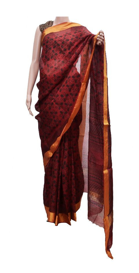 Rust Bagru Print Saree